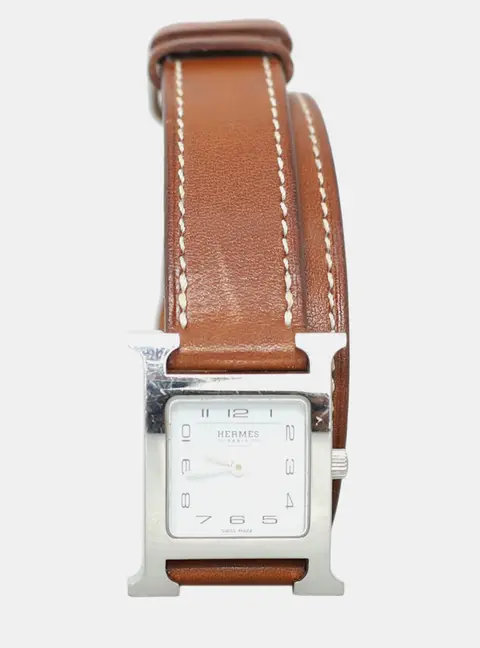 Hermes Heure H Watch, Small Model White Quartz Stainless Steel Women's Wristwatch 23 MM