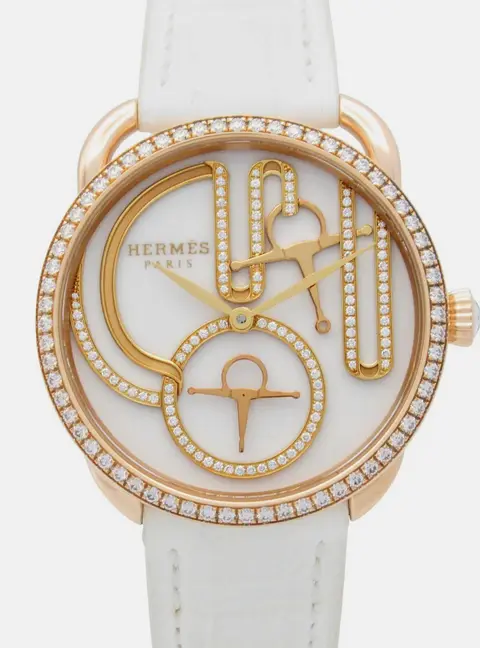 Hermes Arceau AR12.671 Quartz White 18k Rose Gold Women's Wristwatch 34 mm