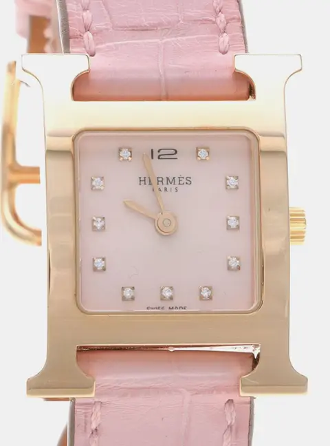 Hermes Heure H HH1.202c Quartz Gold Plated Stainless Diamond Steel Women's Wristwatch 21.5 mm