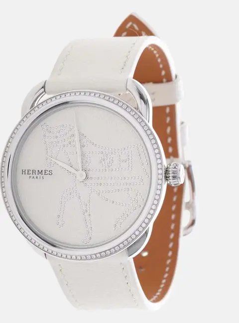 Hermes Arco AR5.430 Quartz White Diamonds Stainless Steel Women's Wristwatch 36mm