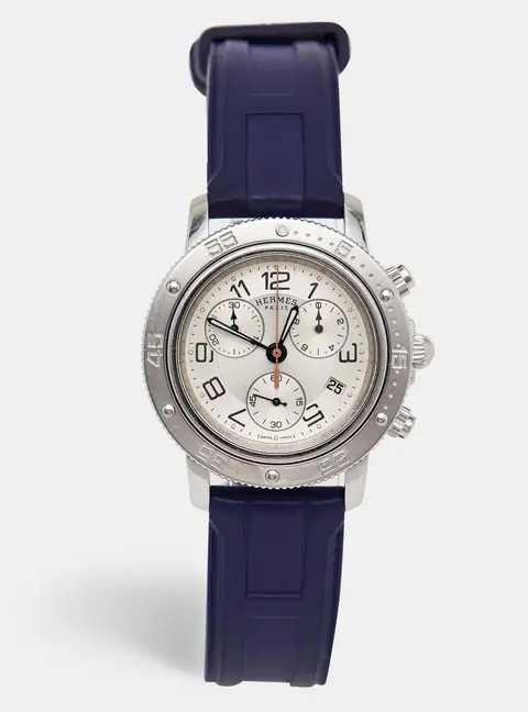Hermes Silver Clipper Stainless Steel Rubber CP2.410 Women's Wristwatch 36 mm