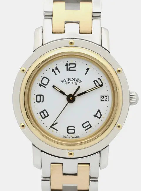 Hermes Clipper CL4.220 White Yellow Gold Plated Stainless Steel Quartz Women's Watches 24mm