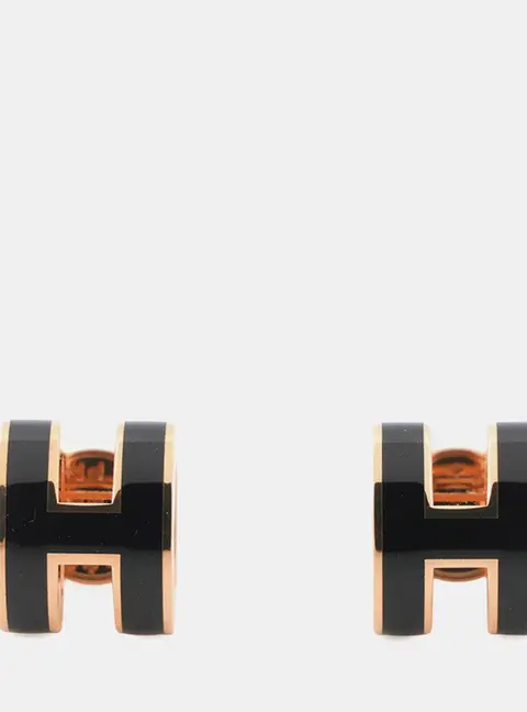 Hermes Pop Ash Earrings Size Mini Black Gold Plated Lacquer