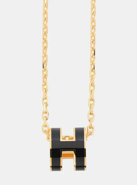 Hermes Pop Ash Necklace Size Mini Black Gold Plated Lacquer