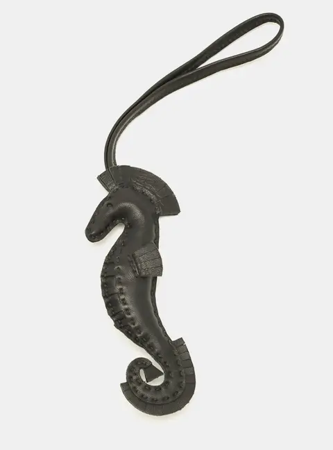 Herm&egrave;s Seahorse Bag Charm Noir Milo Leather