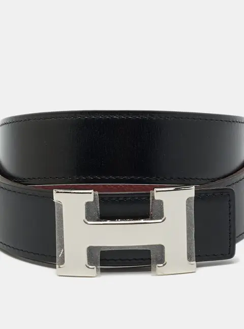 Herm&egrave;s H 90 CM Reversible Buckle Belt Bordeaux/Noir Togo and Box Leather