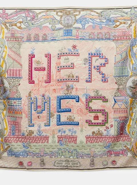 Herm&egrave;s Multicolor Super Silk Quest Detail Silk Scarf