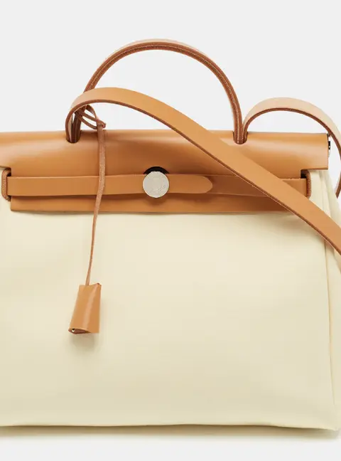 Herm&egrave;s Herbag Zip 31 Vanille/Naturel Sable Officier Toile and Vache Hunter Top Handle Bag