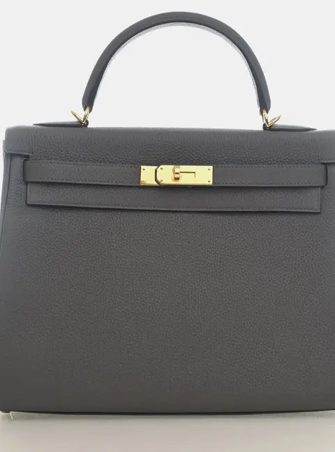Hermes Kelly 32 Gris Etain Togo Calfskin Leather Top Handle Bag
