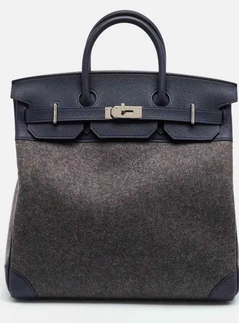Hermes Birkin HAC 40 Palladium Finish Gris Moyen/Bleu Nuit Todoo Feutre and Togo Leather Tote