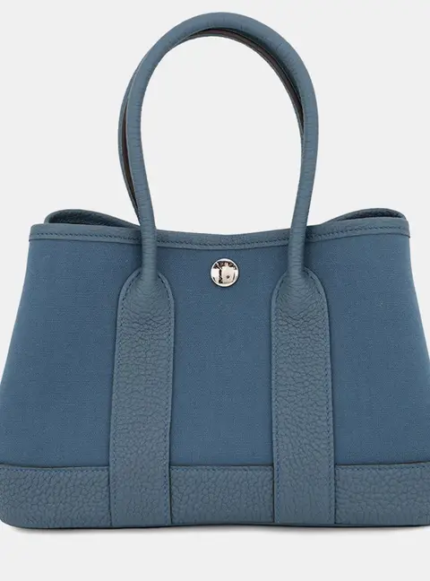 Hermes Garden Party 23 Blue Tempete Toile Officier Negonda Leather Tote Bag