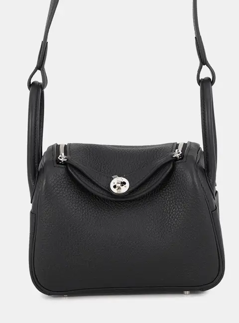 Hermes Lindy Mini Black Taurillon Clemence Leather Shoulder Bag