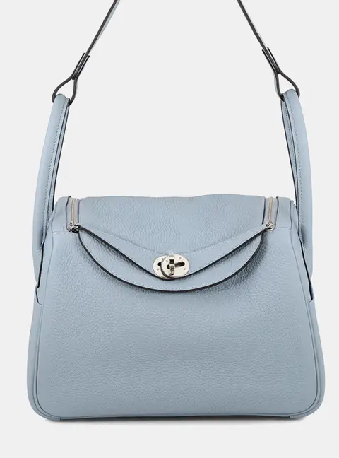 Hermes Lindy 26 Blue Lin Taurillon Clemence Leather Shoulder Bag