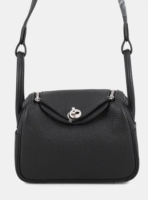 Hermes Lindy Mini Black Taurillon Clemence Leather Shoulder Bag