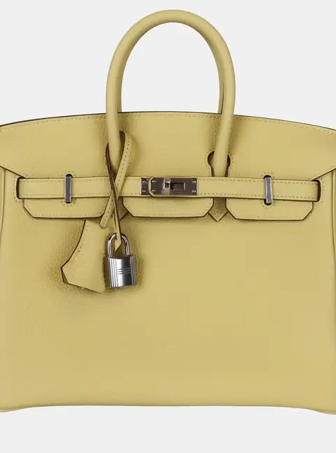 Hermes Birkin 25 Jaune Poussin Togo Calfskin Leather Top Handle Bag