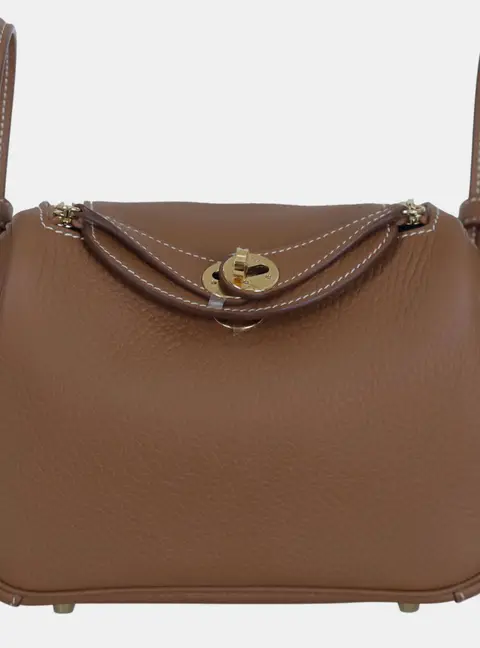 Hermes Lindy Mini Gold Clemence Leather Shoulder Bag