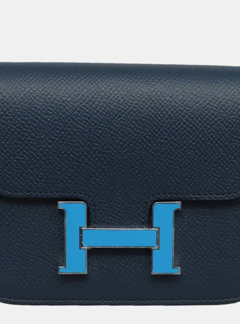 Hermes Constance Slim Blue Epsom Calfskin Leather Wallet Bag