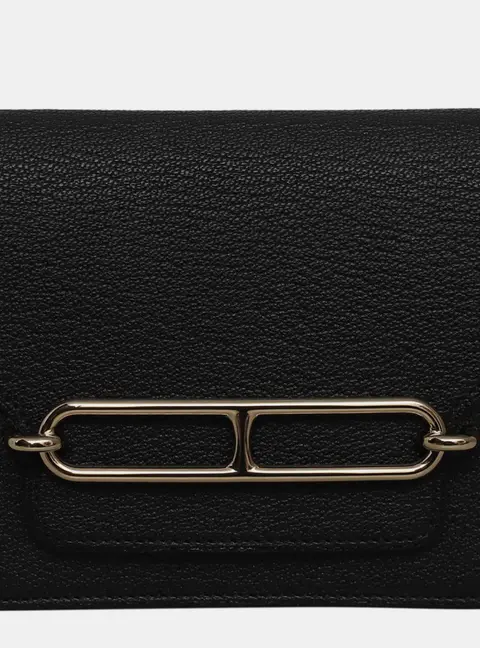 Hermes Roulis Black Mysore Goatskin Leather Wallet Bag