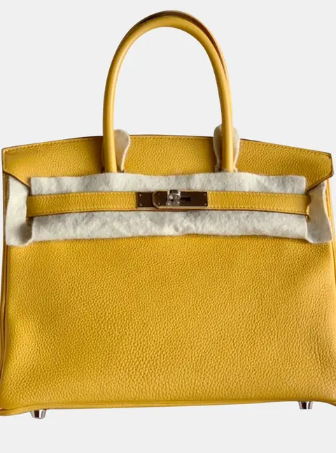 Hermes Birkin 30 Jaune Ambre Togo Calfskin Leather Top Handle Bag