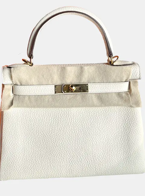 Hermes Kelly 28 Cream White Leather Top Handle Bag