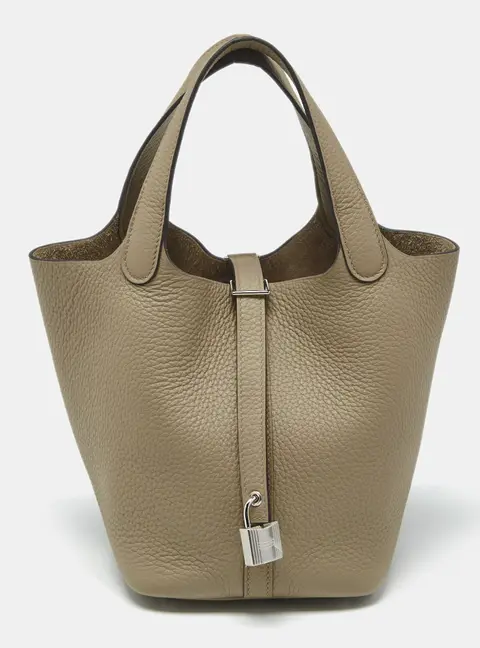 Herm&egrave;s Beige Marfa Taurillon Clemence Leather Picotin Lock 18 Bag