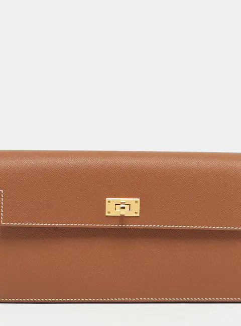 Hermes Kelly Pocket Gold Madame Leather Long Wallet