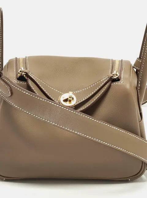 Herm&egrave;s Lindy Mini Gold Finish Etoupe Swift Leather Shoulder Bag