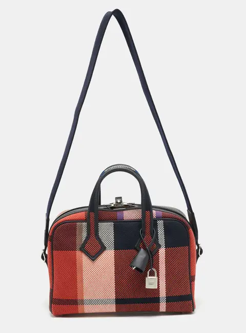 Herm&egrave;s Victoria III Fourre Tout Mini Multicolor Madras Viking Canvas Satchel
