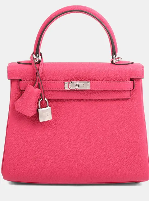 Hermes Rose Mexico Togo Kelly 25 Top Handle Bag