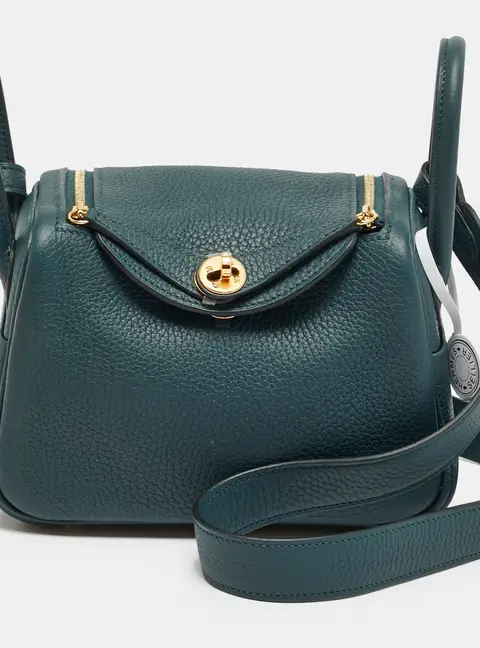 Herm&egrave;s Lindy Mini Gold Finish Vert Cypress Taurillon Clemence Leather Shoulder Bag