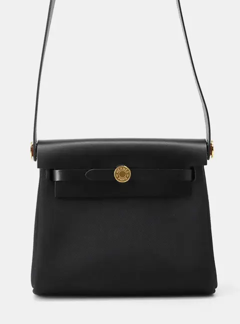 Hermes Herbag Zip Mini Black Toile H Vache Hunter Leather Tote Bag