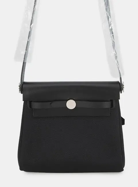 Hermes Herbag Zip Mini Black Toile H Vache Hunter Leather Tote Bag