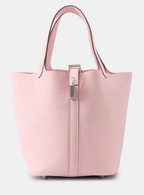 Hermes Picotin 18 Rose Sakura Taurillon Clemence Leather Top Handle Bag
