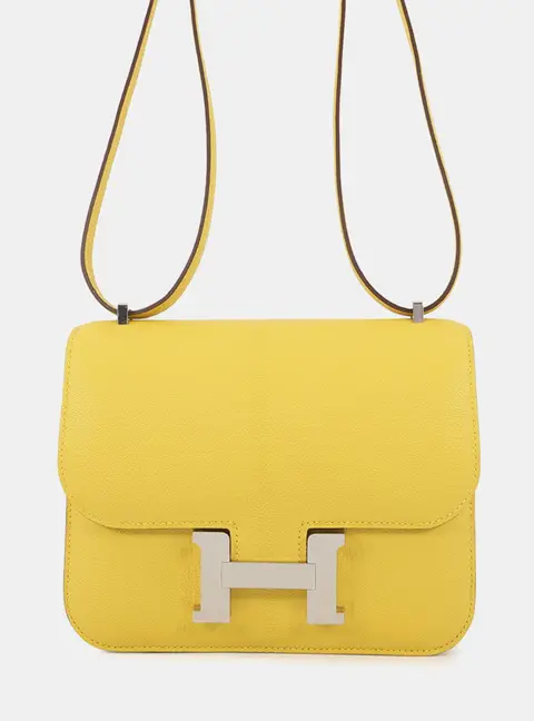 Hermes Constance Miroir Mini Jaune de Naples Chevre Myzore Goatskin Leather Crossbody Bag