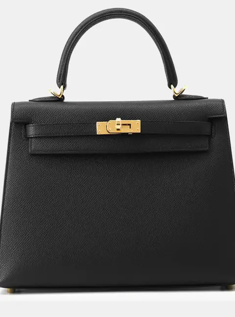 Hermes Kelly Sellier 25 Black Epsom Leather Top Handle Bag