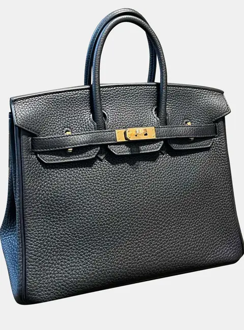 Hermes Birkin 25 Black Togo Calfskin Leather Top Handle Bag