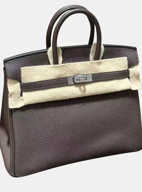 Hermes Birkin 25 Ebene Togo Calfskin Leather Top Handle Bag