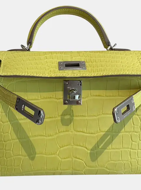 Hermes Kelly 20 Lime Matte Crocodile Leather Top Handle Bag