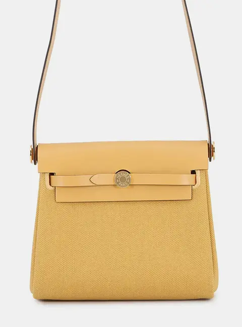 Hermes Herbag Zip 20 Mini Paille Toile H Vache Hunter Leather Shoulder Bag
