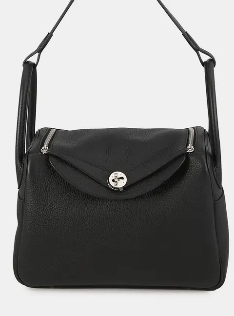 Hermes Lindy 30 Black Taurillon Clemence Leather Shoulder Bag