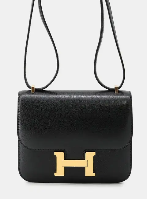 Hermes Constance Miroir Mini Black Chevre Mysore Goatskin Crossbody Bag