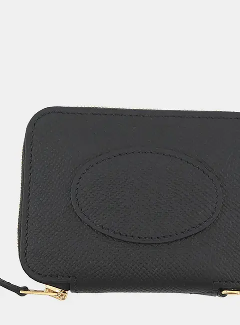 Hermes Macaron Compact Wallet Black Epsom Leather Card Holder Bag
