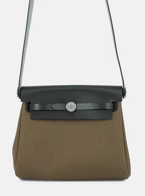 Hermes Herbag Zip Mini Vert Olive Khaki Toile Military Vache Hunter Leather Shoulder Bag