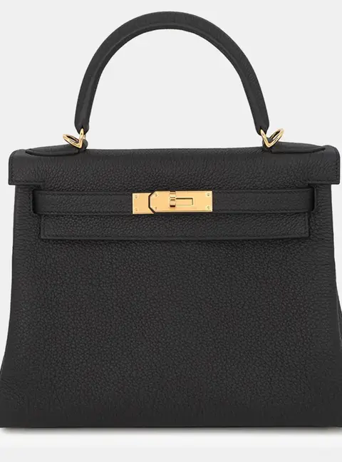 Hermes Kelly Retourne 28 Black Togo Calfskin Leather Top Handle Bag