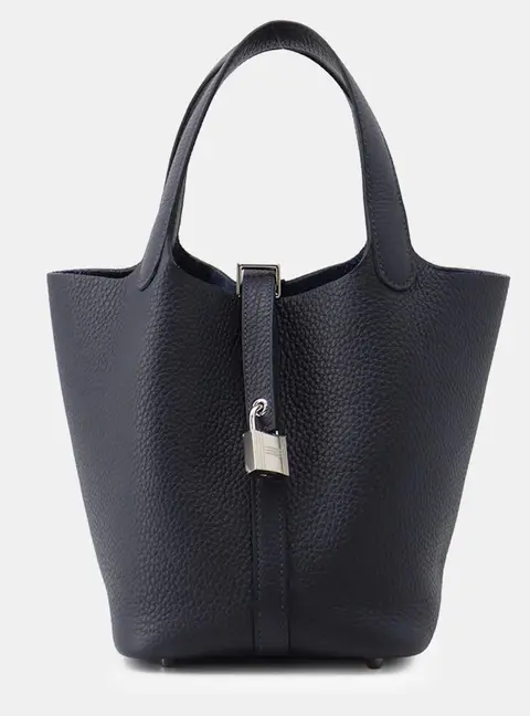 Hermes Picotin Lock 18 Blue Nuit Taurillon Clemence Leather Tote Bag