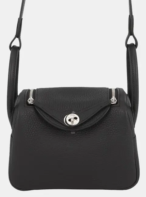 Hermes Lindy Mini Black Taurillon Clemence Leather Top Handle Bag