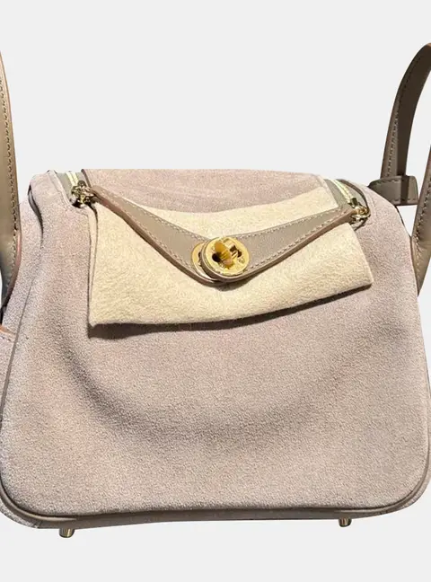 Hermes Mini Lindy Etoupe Suede Leather Shoulder Bag