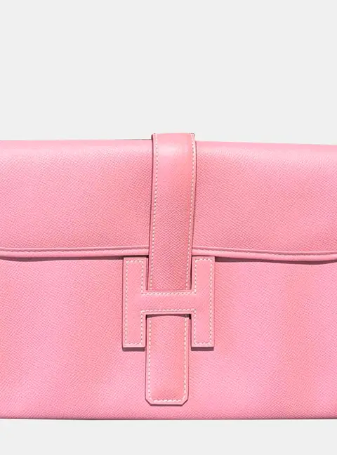 Hermes Jige Wide Milkshake Pink Epsom Leather Clutch Bag