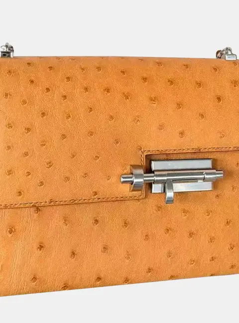 Hermes Verrou Chaine Mini Sesame Ostrich Leather Shoulder Bag