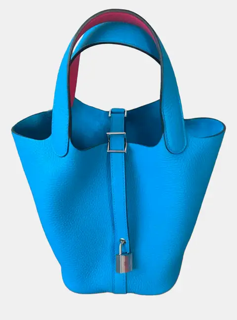 Hermes Picotin 22 Bleu Frida Clemence Leather Top Handle Bag